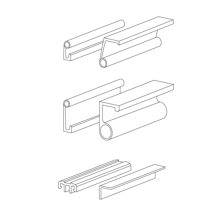 Sliding door gaskets and fixing strips for cold room doors wireframe